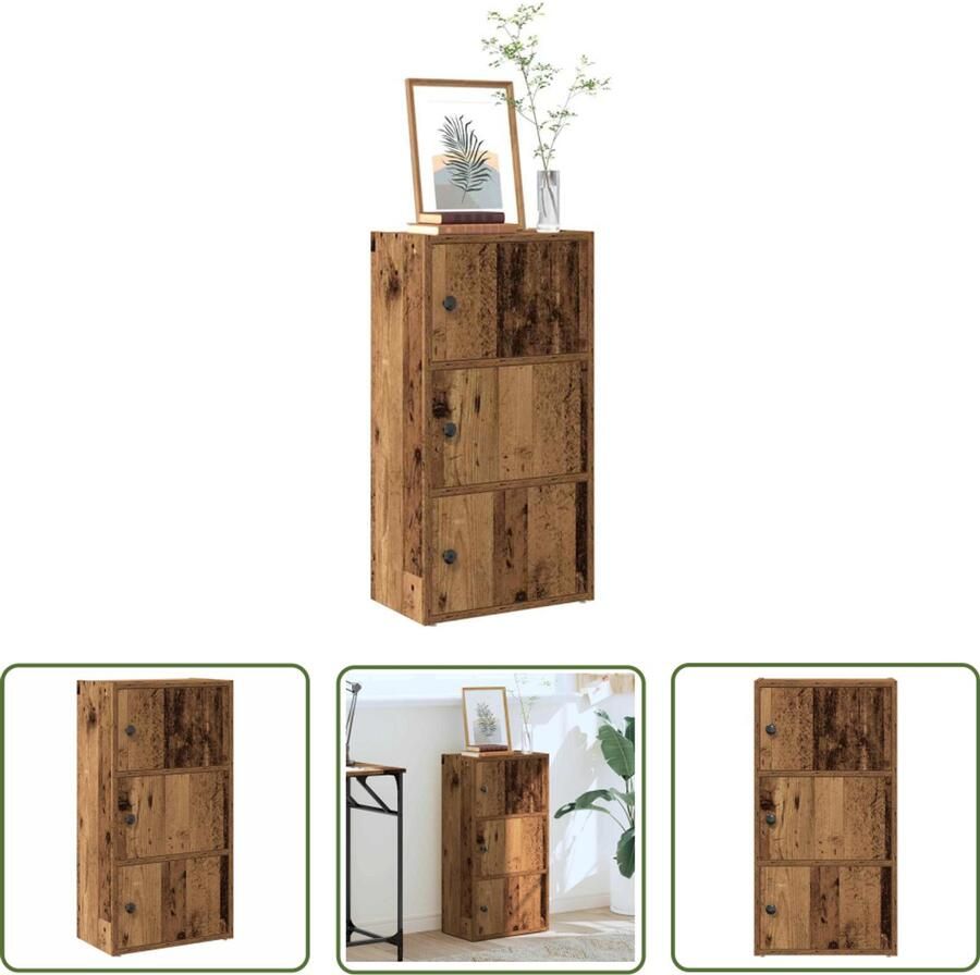 The Living Store Boekenkast 40x24x77 cm bewerkt hout oud houtkleurig Boekenkast Houten Boekenkast Vintage Boekenkast Bibliotheekkast Opslagkast