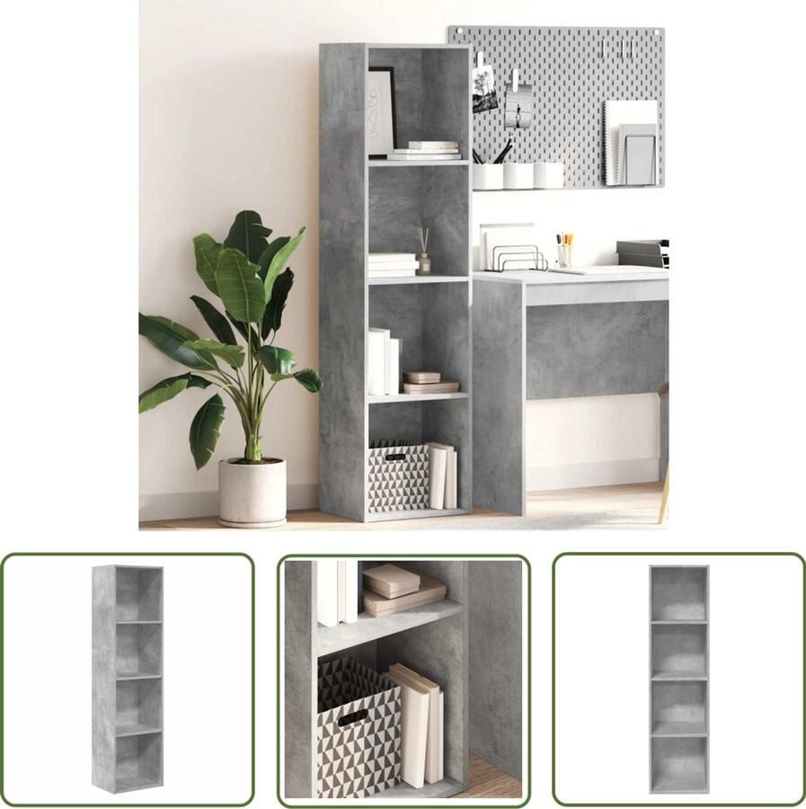 The Living Store Boekenkast 40x30x152 cm bewerkt hout betongrijs Boekenkast Houten Boekenkast Opbergkast Bibliotheekkast Tv Meubel