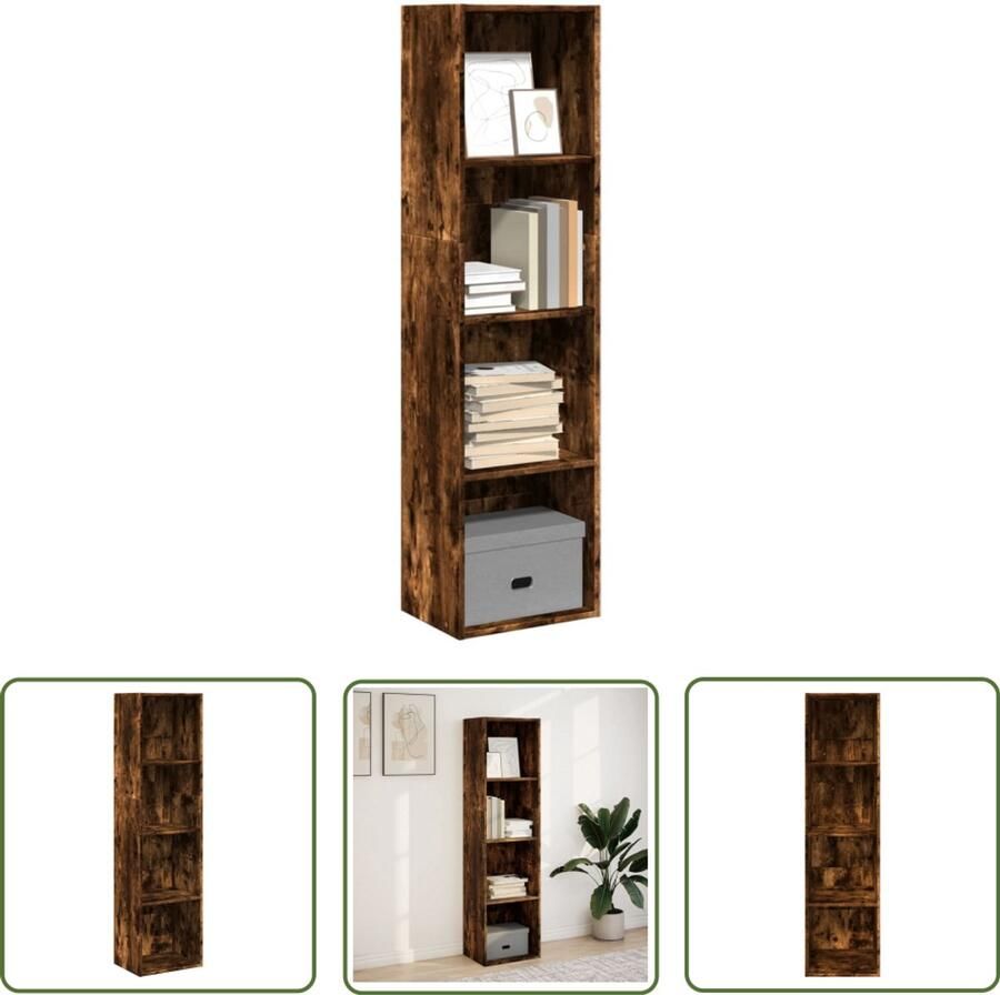 The Living Store Boekenkast 40x30x152 cm bewerkt hout gerookt eikenkleurig Boekenkast Houten Boekenkast Opbergkast Bibliotheekkast Vintage Boekenkast