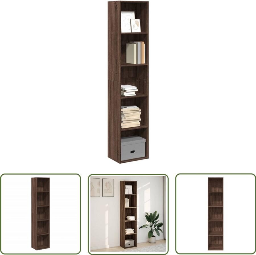 The Living Store Boekenkast 40x30x189 cm bewerkt hout bruin eikenkleurig Boekenkast Houten Boekenkast Bruine Eiken Boekenkast Opbergkast Bibliotheekkast