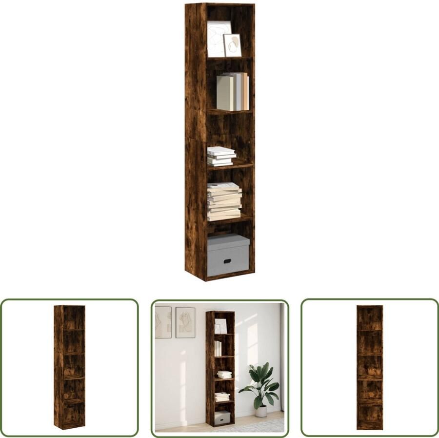 The Living Store Boekenkast 40x30x189 cm bewerkt hout gerookt eikenkleurig Boekenkast Houten Boekenkast Opbergkast Bibliotheekkast Livingroom Furniture