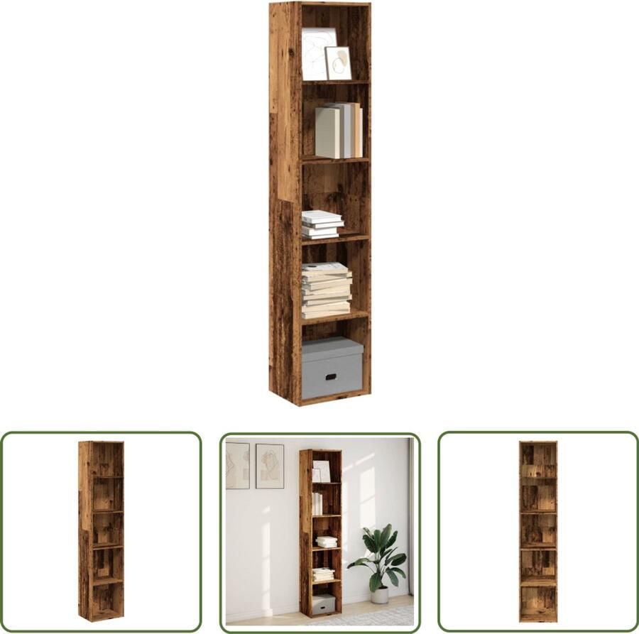 The Living Store Boekenkast 40x30x189 cm bewerkt hout oud houtkleurig Boekenkast Houten Boekenkast Vintage Boekenkast Opbergkast Bibliotheekkast
