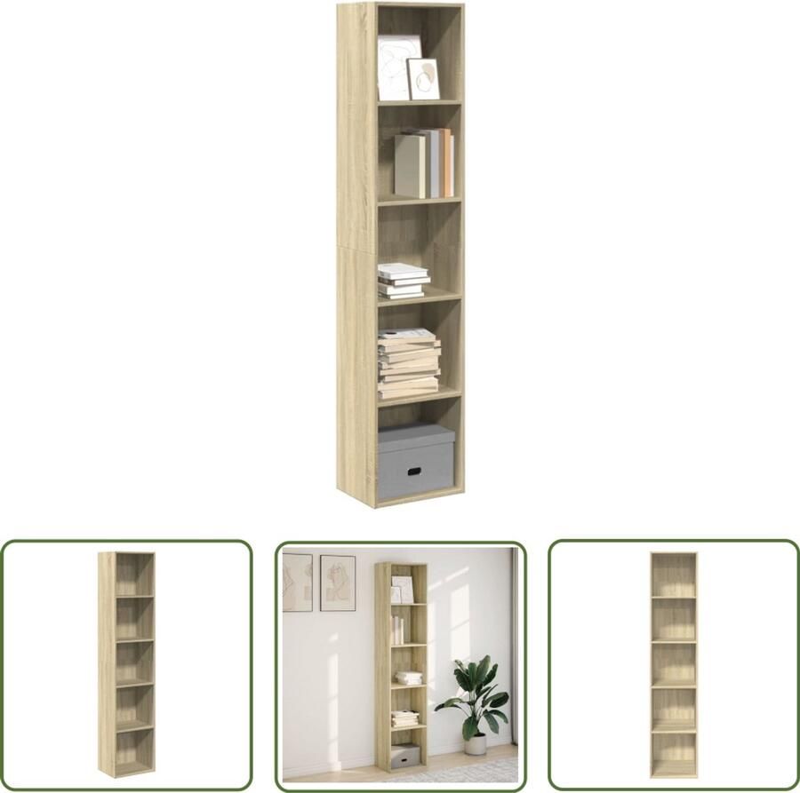 The Living Store Boekenkast 40x30x189 cm bewerkt hout sonoma eikenkleurig Boekenkast Houten Boekenkast Opbergkast Bibliotheekkast Salontafel