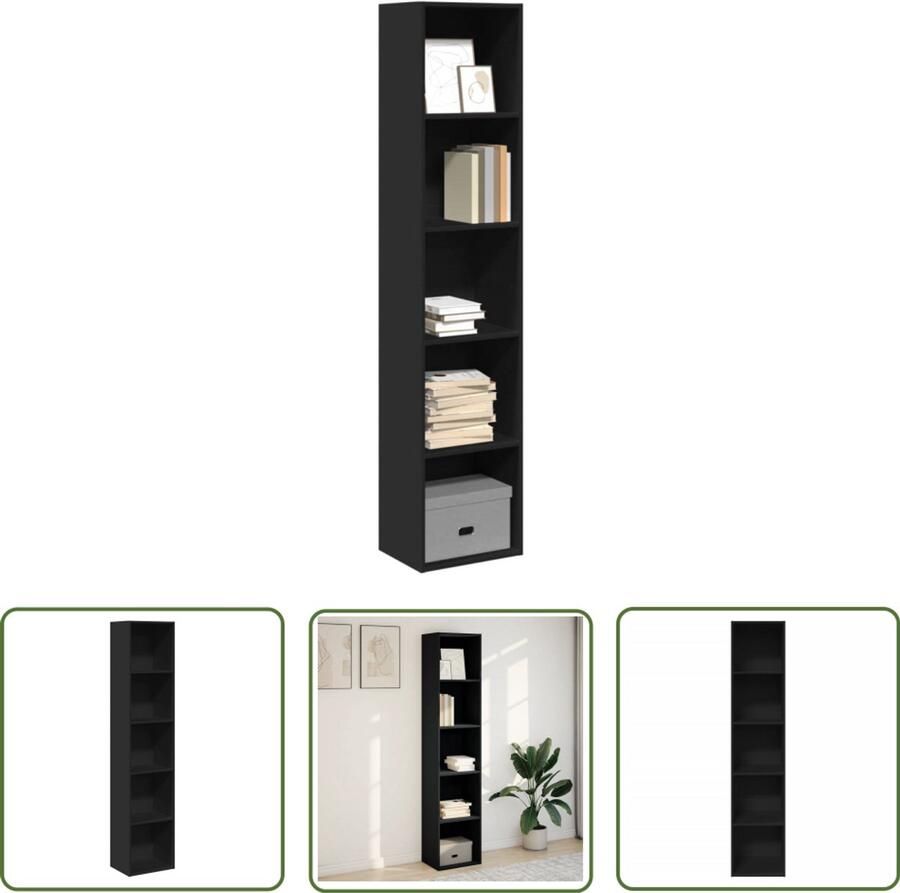 The Living Store Boekenkast 40x30x189 cm bewerkt hout zwart Boekenkast Houten Boekenkast Opbergkast Bibliotheekkast Interieurdecoratie