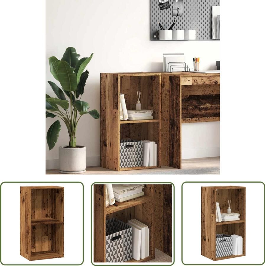 The Living Store Boekenkast 40x30x77 cm bewerkt hout oud houtkleurig Boekenkast Houten Boekenkast Opbergkast Bibliotheekkast Vintage Boekenkast