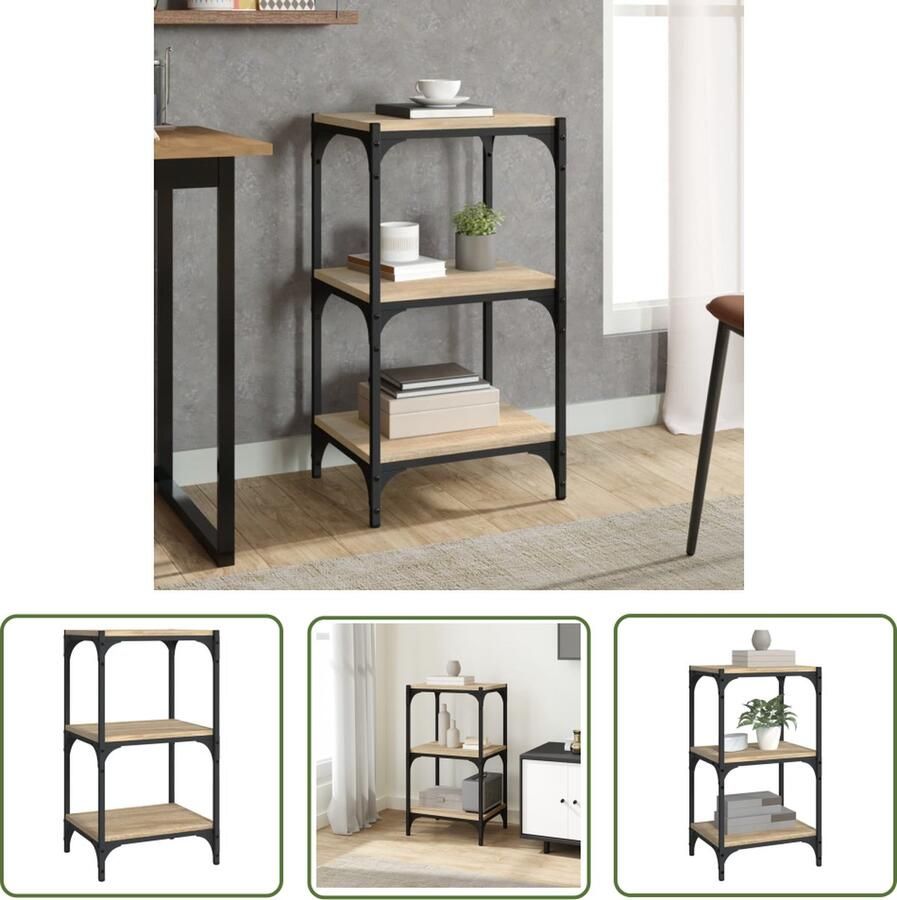 VidaXL Houten Boekenkast 40x33x70 5 cm bewerkt hout en staal Sonoma eiken Industrieel Boekenkast Boekenplank Tv Meubel - Foto 2