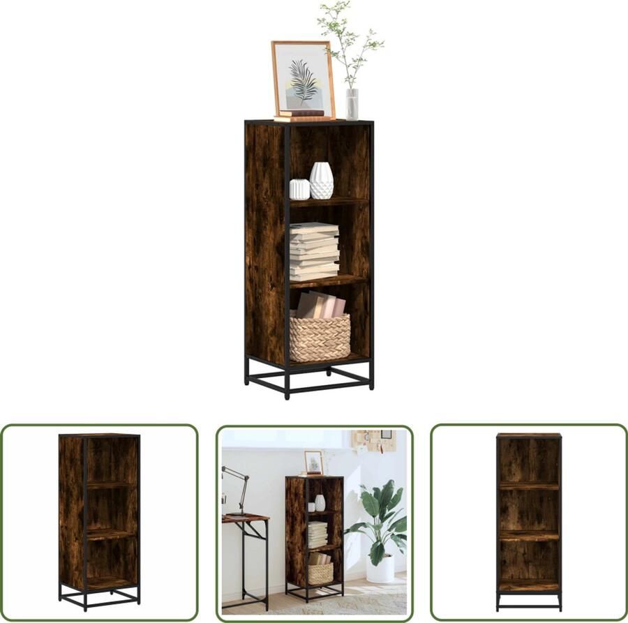 The Living Store Boekenkast 40x35x107 5 cm bewerkt hout gerookt eikenkleurig Boekenkast Houten Boekenkast Industrieel Boekenrek Opbergkast Tv Meubel