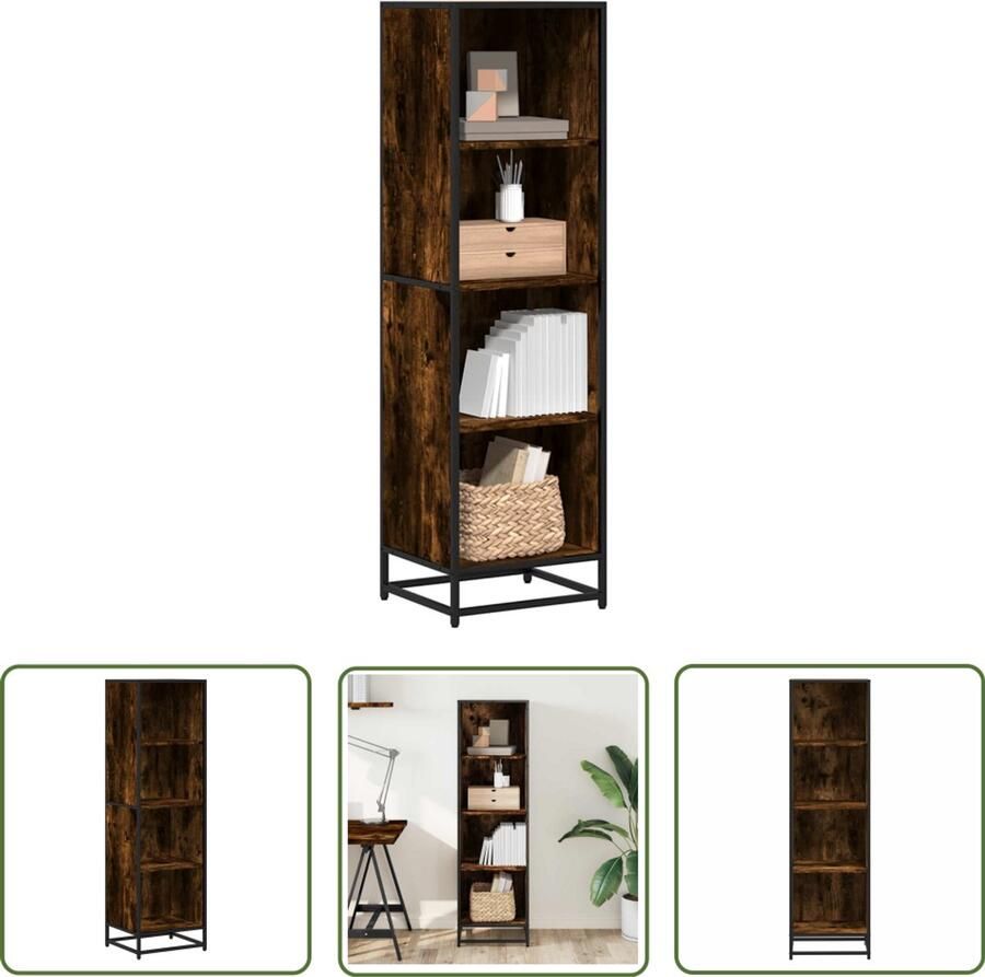 The Living Store Boekenkast 40x35x139 cm bewerkt hout gerookt eikenkleurig Boekenkast Houten Boekenkast Industrieel Boekenrek Opbergkast Bibliotheekkast