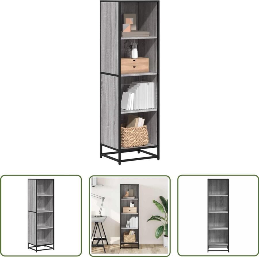 The Living Store Boekenkast 40x35x139 cm bewerkt hout grijs sonoma eikenkleurig Boekenkast Houten Boekenkast Grijze Boekenkast Vintage Boekenkast Industriële Boekenkast