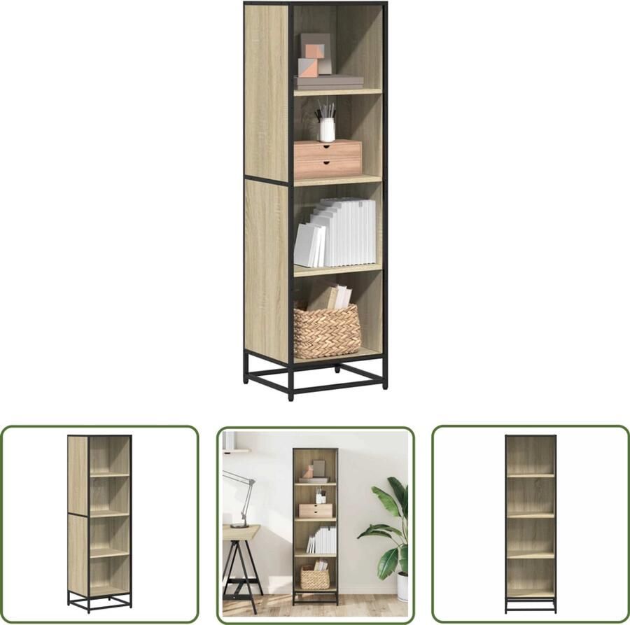 The Living Store Boekenkast 40x35x139 cm bewerkt hout sonoma eikenkleurig Boekenkast Houten Boekenkast Bibliotheekkast Opslagoplossing Salontafel