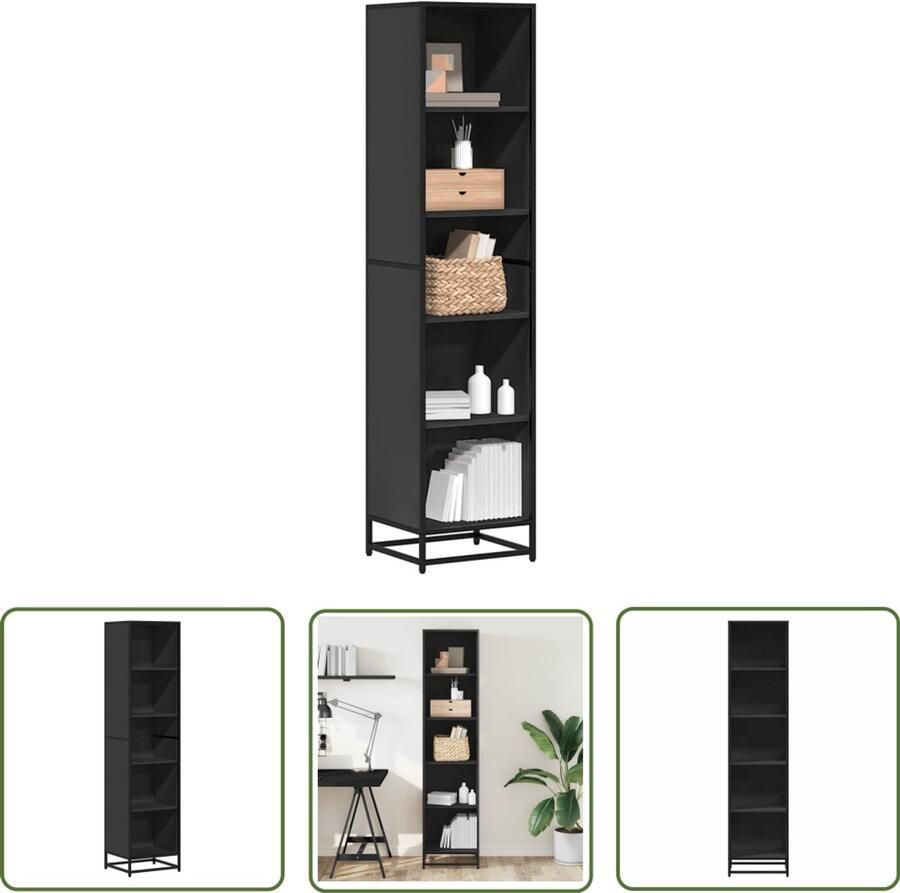 The Living Store Boekenkast 40x35x170 5 cm bewerkt hout zwart Boekenkast Houten Boekenkast Industrieel Boekenrek Opbergkast Bibliotheekkast