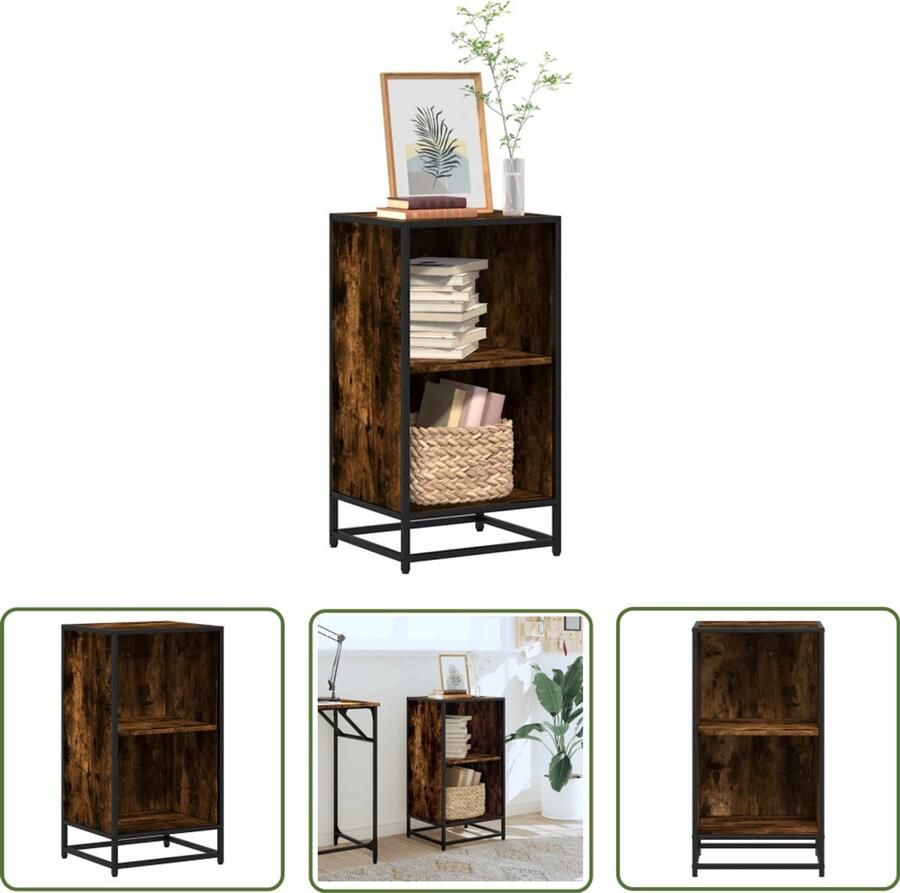 The Living Store Boekenkast 40x35x76 cm bewerkt hout gerookt eikenkleurig Boekenkast Houten Boekenkast Industrieel Boekenrek Opbergkast Tv Meubel