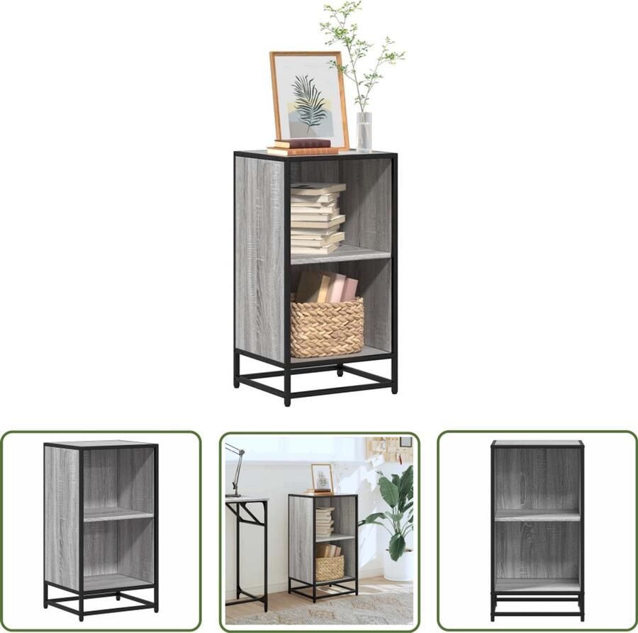 The Living Store Boekenkast 40x35x76 cm bewerkt hout grijs sonoma eikenkleurig Boekenkast Houten Boekenkast Grijze Boekenkast Industrieel Boekenkast Opbergkast