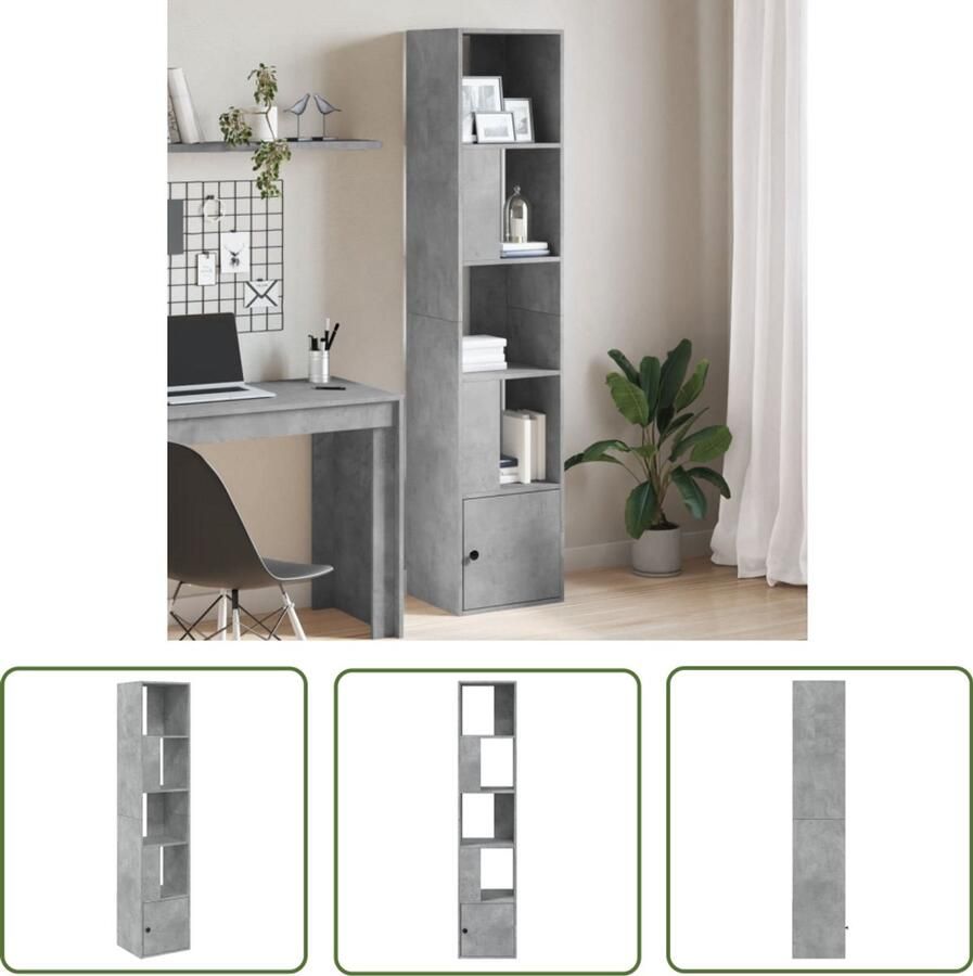 The Living Store Boekenkast 40x36x189 cm bewerkt hout betongrijs Boekenkast Houten Boekenkast Grijze Boekenkast Vintage Boekenkast Industriële Boekenkast