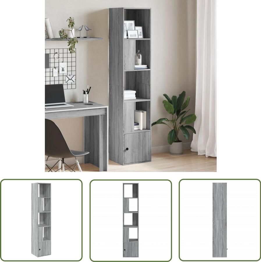 The Living Store Boekenkast 40x36x189 cm bewerkt hout grijs sonoma eikenkleurig Boekenkast Houten Boekenkast Grijze Boekenkast Sonome Eiken Boekenkast Opbergkast