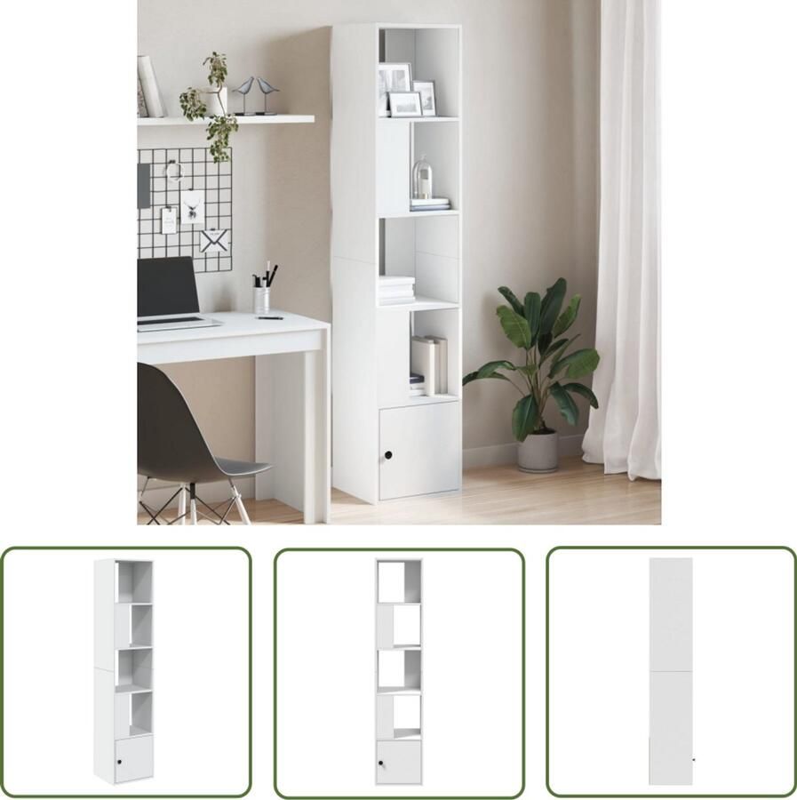 The Living Store Boekenkast 40x36x189 cm bewerkt hout wit Boekenkast Houten Boekenkast Witte Boekenkast Opbergkast Kast - Foto 2