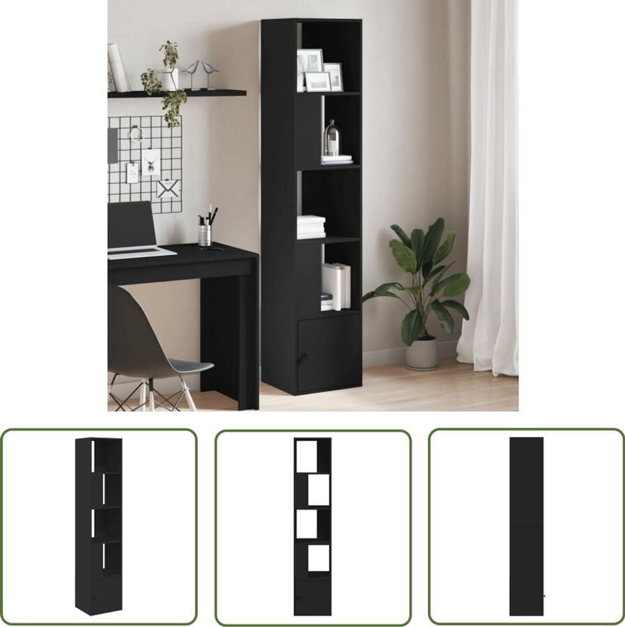 The Living Store Boekenkast 40x36x189 cm bewerkt hout zwart Boekenkast Houten Boekenkast Zwarte Boekenkast Opbergkast Wandkast
