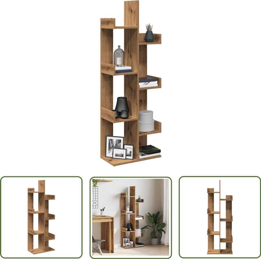 The Living Store Boekenkast 48x25 5x140 cm bewerkt hout artisanaal eikenkleurig Boekenkast Houten Boekenkast Bibliotheekkast Opslagoplossing Design Boekenkast