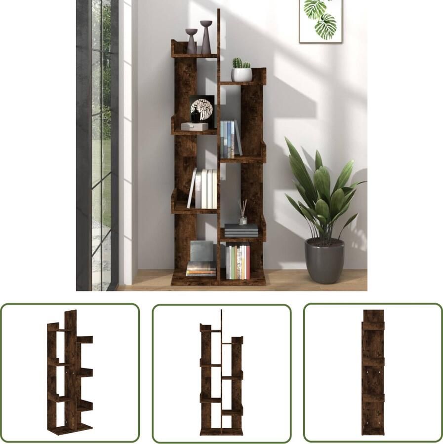 The Living Store Boomvormige Boekenkast Gerookt Eiken 48 x 25.5 x 140 cm Montage vereist Boekenkast Houten Boekenkast Boekenschrank Design Boekenkast Vintage Boekenkast - Foto 2