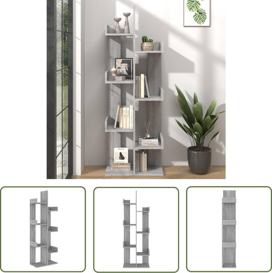 The Living Store Boekenkast 48x25 5x140 cm bewerkt hout grijs sonoma eikenkleur Boekenkast Houten Boekenkast Boekenschrank Bibliotheek Vintage Boekenkast - Foto 2