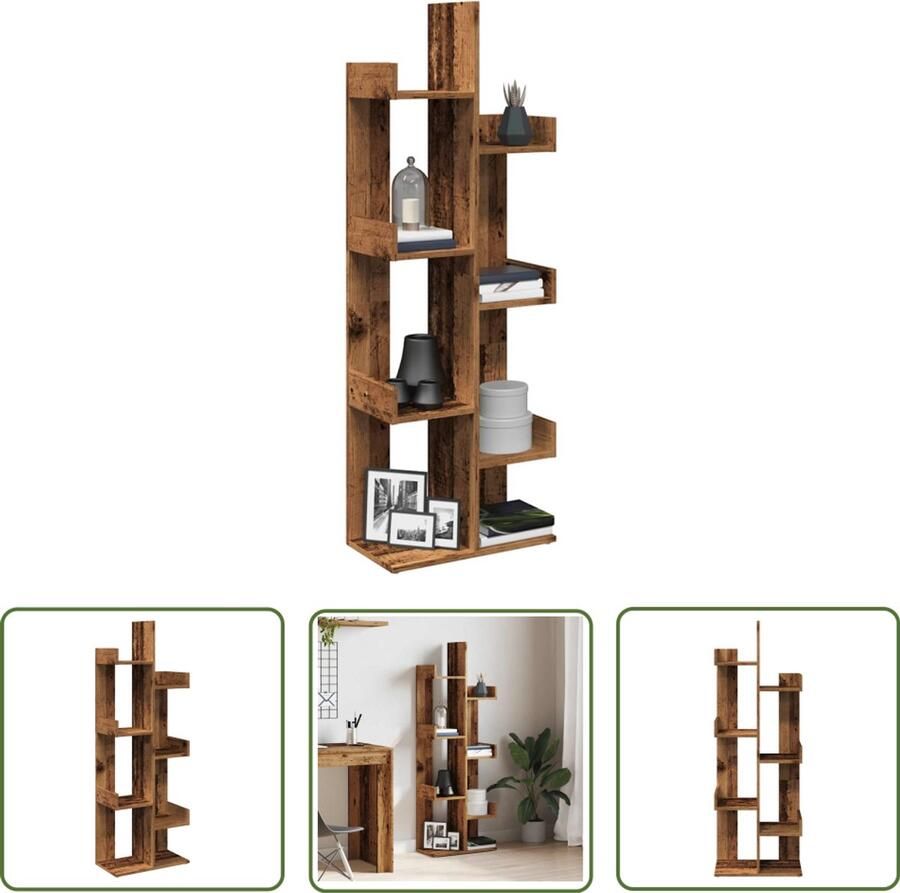 The Living Store Boekenkast 48x25 5x140 cm bewerkt hout oud houtkleurig Boekenkast Houten Boekenkast Bibliotheekkast Opslagoplossing Vintage Boekenkast