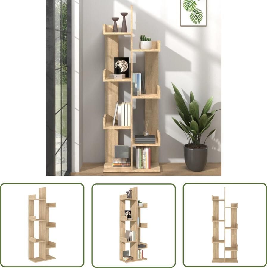 The Living Store Boekenkast Sonoma eiken 48 x 25.5 x 140 cm Stevig en compact Boekenkast Houten Boekenkast Compacte Boekenkast Boekenplank Bibliotheek - Foto 2