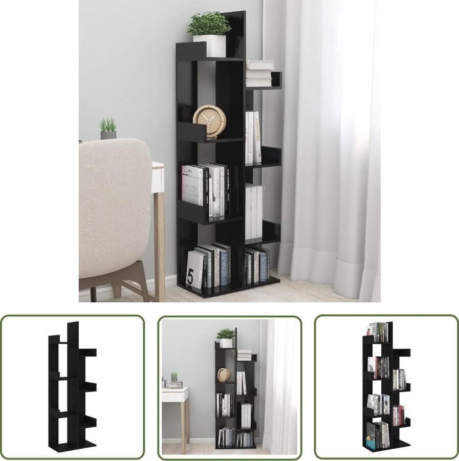 The Living Store Boekenkast Compact Zwart 48 x 25.5 x 140 cm Stevig en Stabiel Boekenkast Houten Boekenkast Zwarte Boekenkast Compact Boekenkast Boekenplank