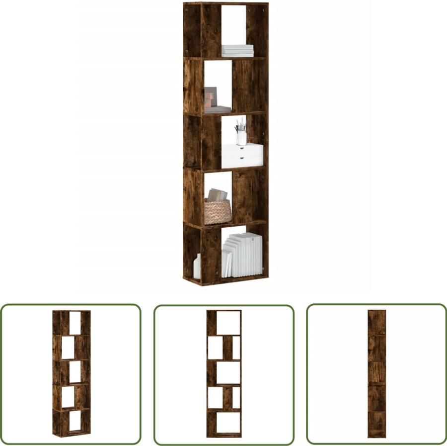 The Living Store Boekenkast 5-laags 45x23 5x162 5 cm bewerkt hout gerookt eiken Boekenkast Houten Boekenkast Boekenplank Opslagoplossing Interieurdecoratie