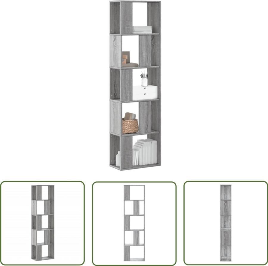 The Living Store Boekenkast 5-laags 45x23 5x162 5 cm bewerkt hout grijs sonoma Boekenkast Houten Boekenkast Grijze Boekenkast Eiken Boekenkast Opslagoplossing