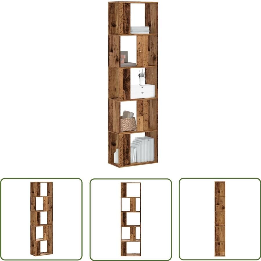 The Living Store Boekenkast 5-laags 45x23 5x162 5 cm bewerkt hout oud hout Boekenkast Houten Boekenkast Vintage Boekenkast Opslagoplossing Bibliotheekkast