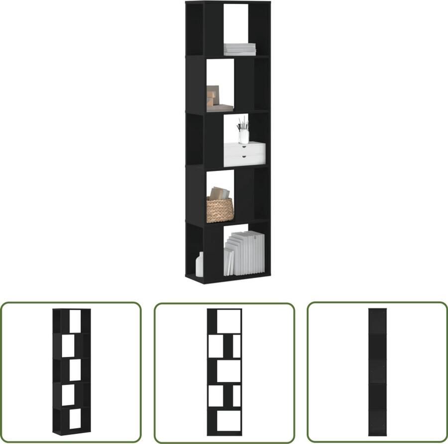 The Living Store Boekenkast 5-laags 45x23 5x162 5 cm bewerkt hout zwart Boekenkast Houten Boekenkast Zwarte Boekenkast Opslagoplossing Bibliotheekkast