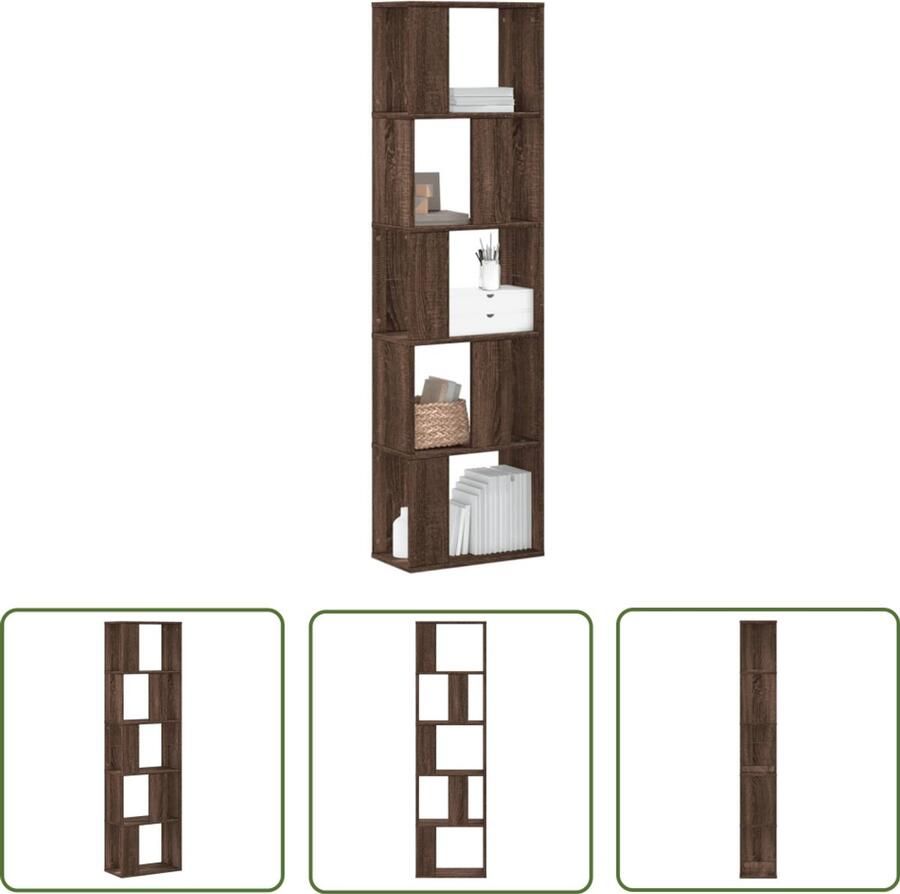 The Living Store Boekenkast 5-laags 45x23 5x162 5 cm hout bruin eikenkleurig Boekenkast Houten Boekenkast Bruine Kast Vintage Boekenkast Opslagoplossing