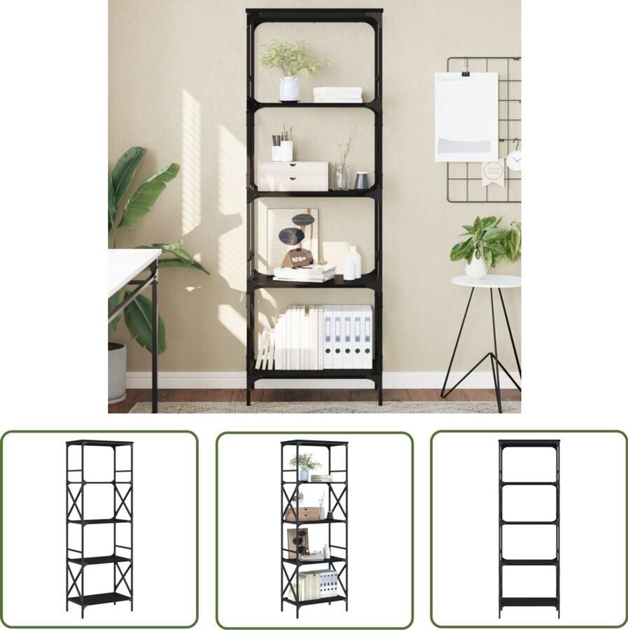 VidaXL Boekenkast 5-laags 59x35x171 cm bewerkt hout zwart Boekenkast Houten Boekenkast Zwarte Boekenkast Bibliotheekkast Opbergkast