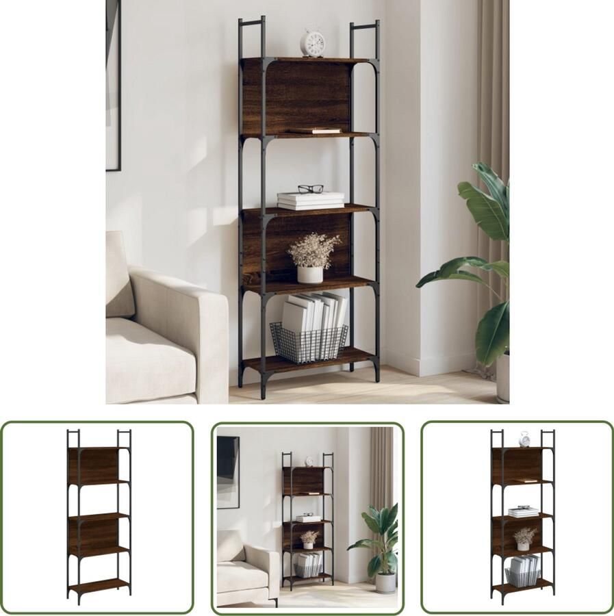 The Living Store Boekenkast 5-laags 60 5x24x166 5 cm bewerkt hout bruineiken Boekenkast Houten Boekenkast Bruine Boekenkast Vintage Boekenkast Opbergkast