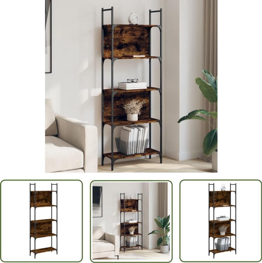 The Living Store Boekenkast 5-laags 60 5x24x166 5 cm bewerkt hout gerookt eiken Boekenkast Houten Boekenkast Bruine Boekenkast Vintage Boekenkast Opbergkast