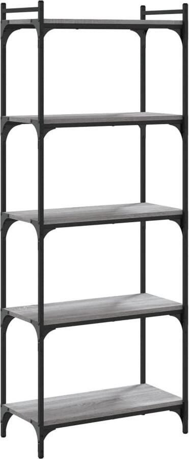 The Living Store Boekenkast 5-laags 60x30x154 cm bewerkt hout grijs sonoma Boekenkast Houten Boekenkast Grijze Boekenkast Boekenplank Opslagmeubel - Foto 2