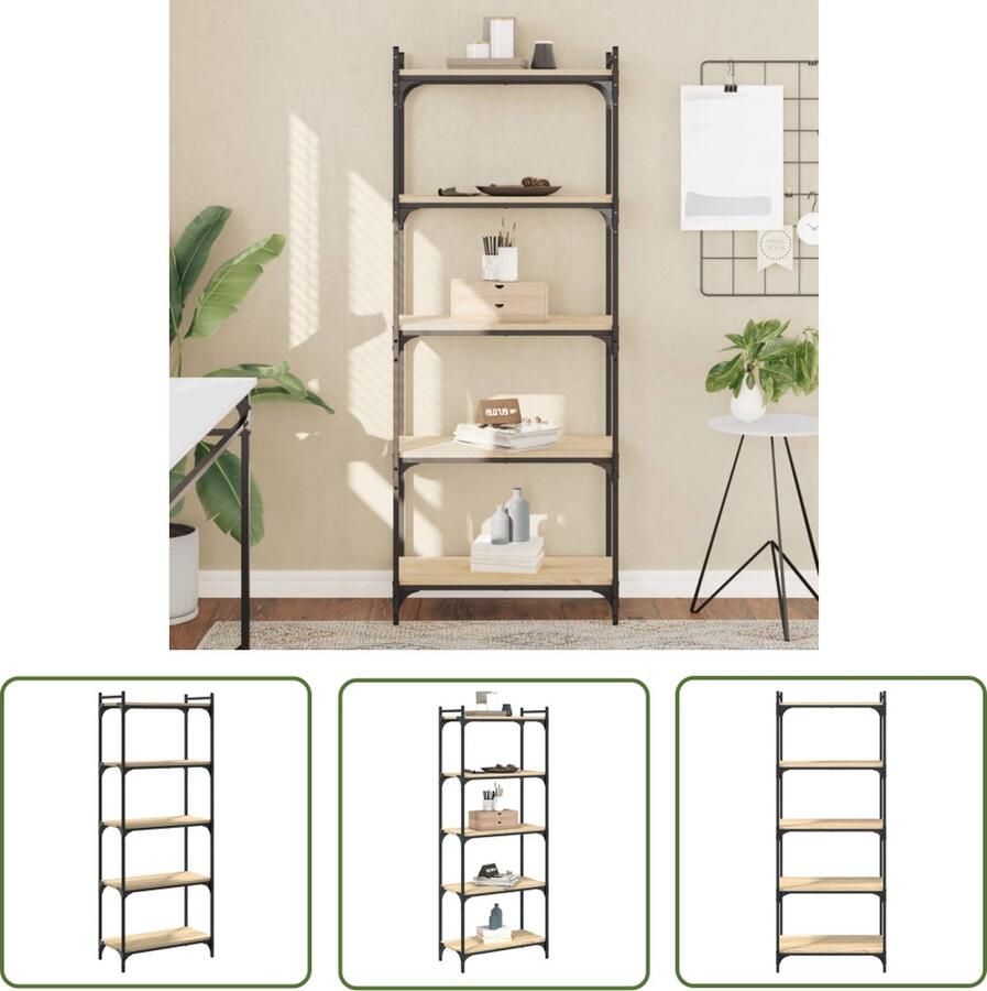 The Living Store Boekenkast Sonoma Eiken 60 x 30 x 154 cm Duurzaam hout metaal Verstelbare poten Boekenkast Houten Boekenkast Boekenplank Bibliotheek Opslagoplossing