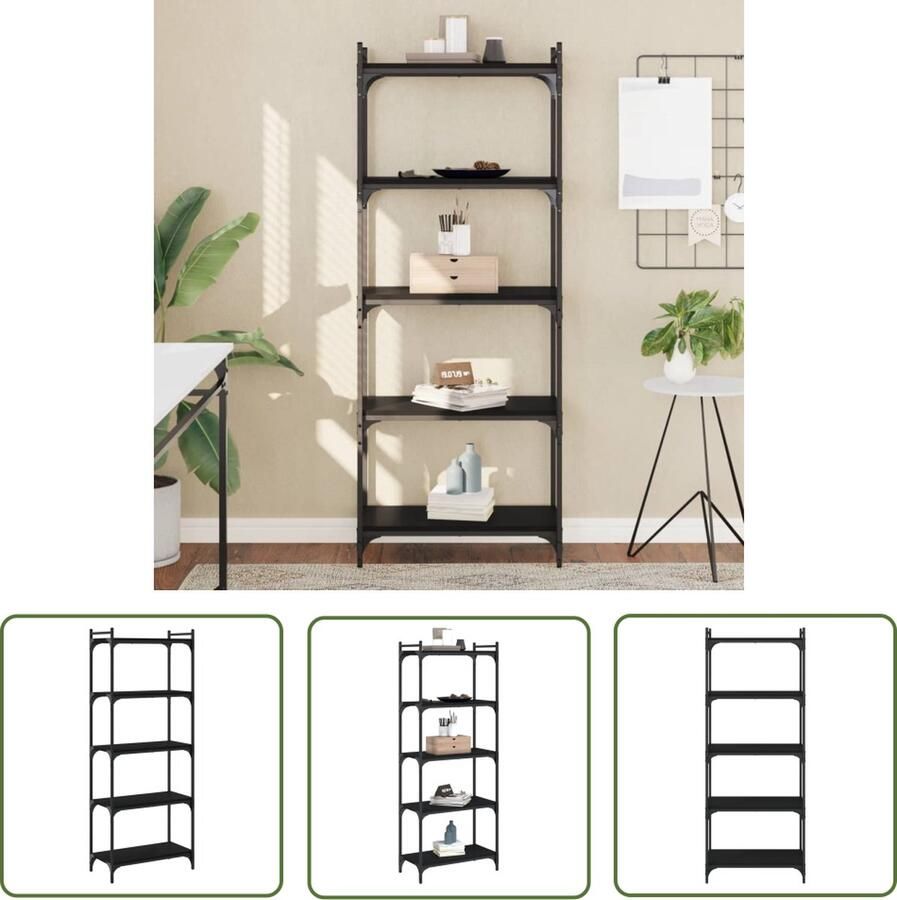 The Living Store Boekenkast 60x30x154 cm Duurzaam bewerkt hout en metaal Boekenkast Houten Boekenkast Boekenplank Bibliotheek Meubilair - Foto 2