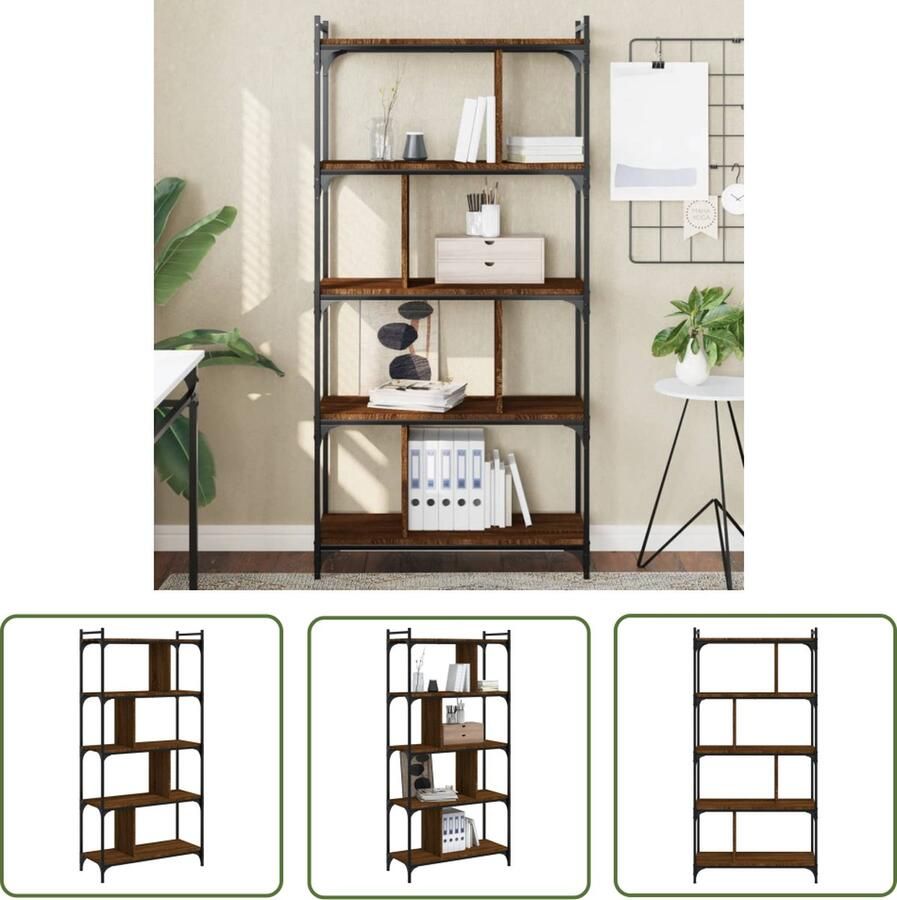 The Living Store Boekenkast 5-laags 76x32x158 cm bewerkt hout bruin eikenkleur Boekenkast Houten Boekenkast Bruine Boekenkast Vintage Boekenkast Industrieel Boekenkast