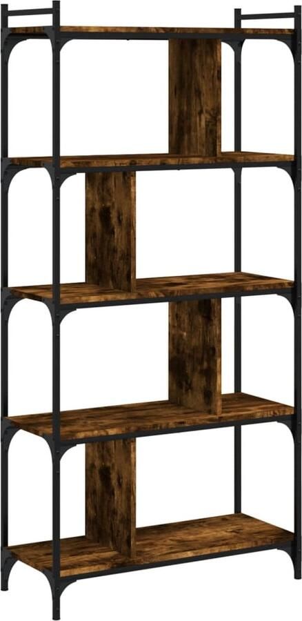 The Living Store Boekenkast 5-laags 76x32x158 cm bewerkt hout gerookt eikenkleur Boekenkast Houten Boekenkast Bruine Boekenkast Vintage Boekenkast Industrieel Boekenkast