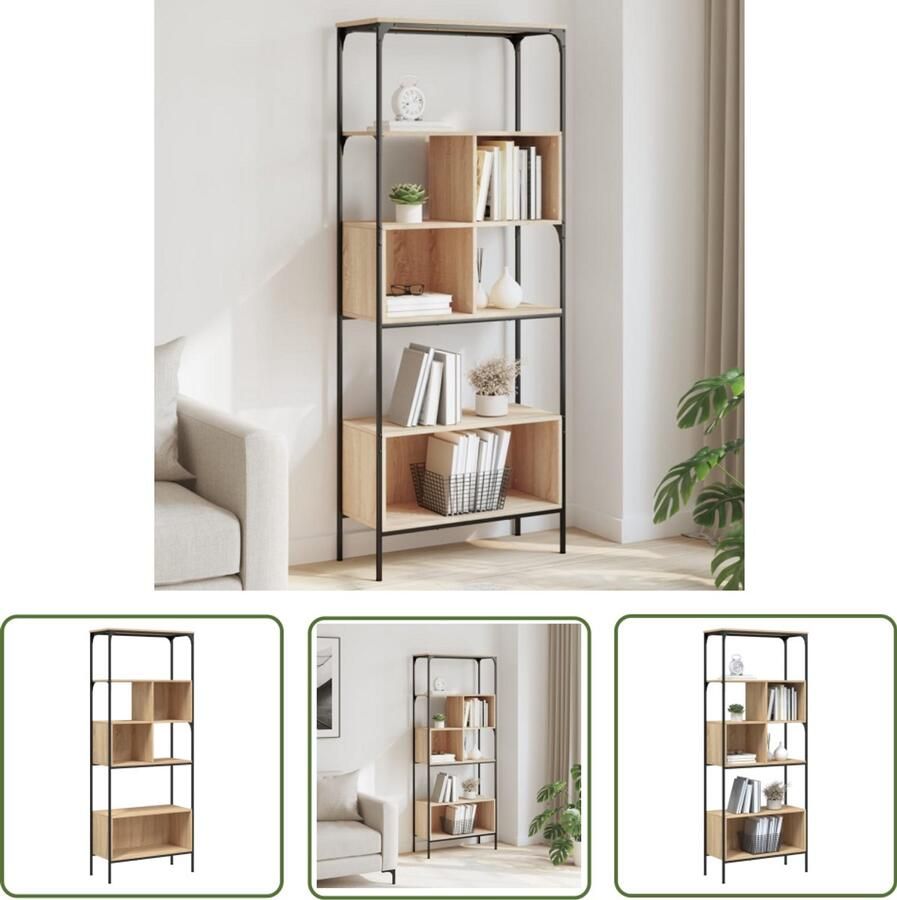 The Living Store Boekenkast 5-laags 76x33x188 5 cm bewerkt hout sonoma eiken Boekenkast Houten Boekenkast Boekenplank Opslagoplossing Bibliotheekmeubilair - Foto 2