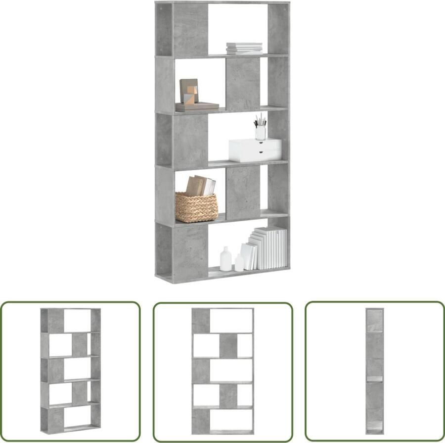 The Living Store Boekenkast 5-laags 80 5x23 5x162 5 cm bewerkt hout betongrijs Boekenkast Houten Boekenkast Betonnen Boekenkast Opslagoplossing Bibliotheekkast
