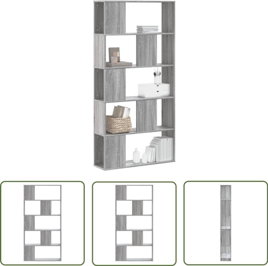 The Living Store Boekenkast 5-laags 80 5x23 5x162 5 cm bewerkt hout grijs sonoma Boekenkast Houten Boekenkast Grijze Boekenkast Sonoma Eiken Opbergkast