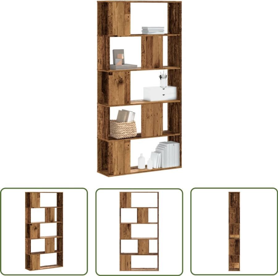 The Living Store Boekenkast 5-laags 80 5x23 5x162 5 cm bewerkt hout oud hout Boekenkast Houten Boekenkast Vintage Boekenkast Opslagoplossing Interieurdecoratie