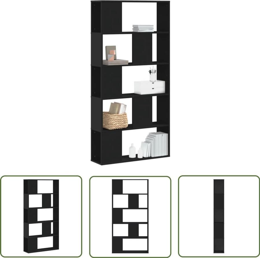 The Living Store Boekenkast 5-laags 80 5x23 5x162 5 cm bewerkt hout zwart Boekenkast Houten Boekenkast Zwarte Boekenkast Opslagoplossing Bibliotheekkast
