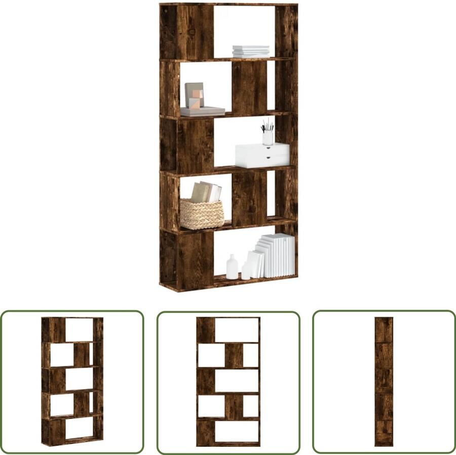 The Living Store Boekenkast 5-laags 80 5x23 5x162 5 cm hout gerookt eikenkleurig Boekenkast Houten Boekenkast Vintage Boekenkast Robuuste Boekenkast Boekenplank