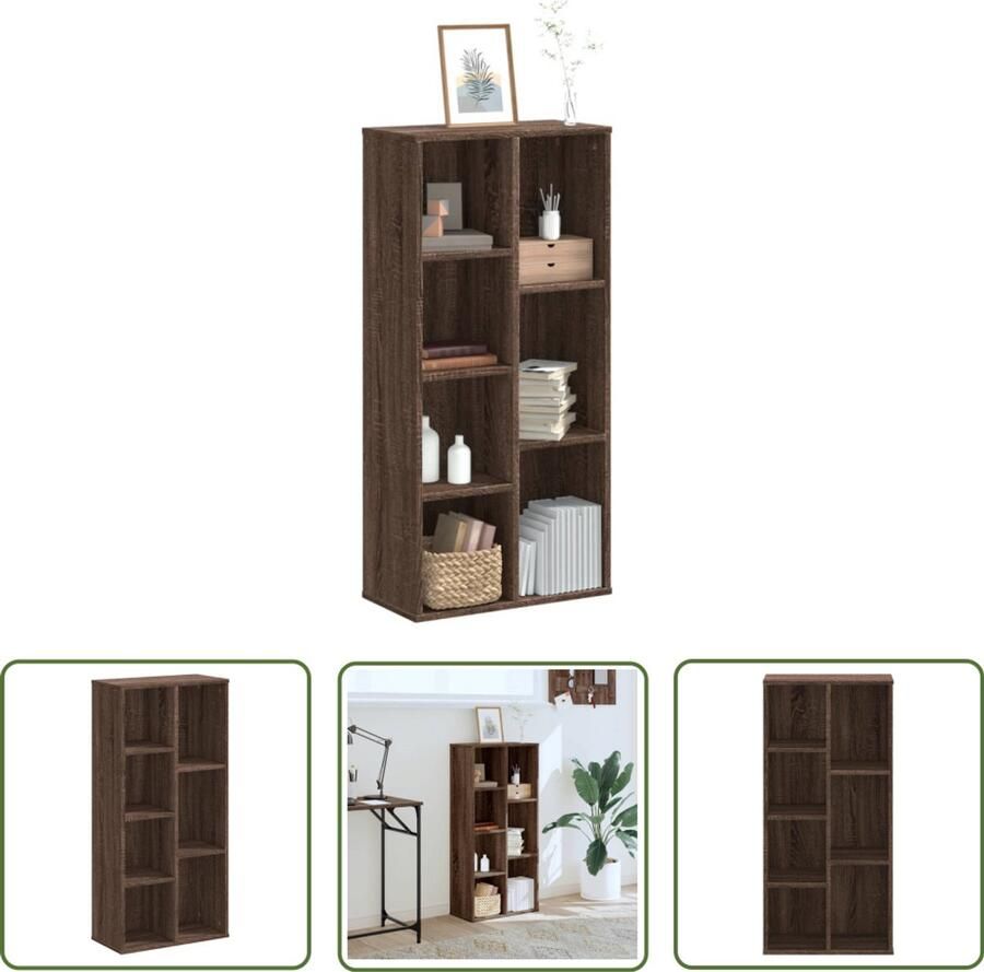 The Living Store Boekenkast 50x25x105 cm bewerkt hout bruin eikenkleurig Boekenkast Houten Boekenkast Opbergkast Bibliotheekkast Vintage Boekenkast
