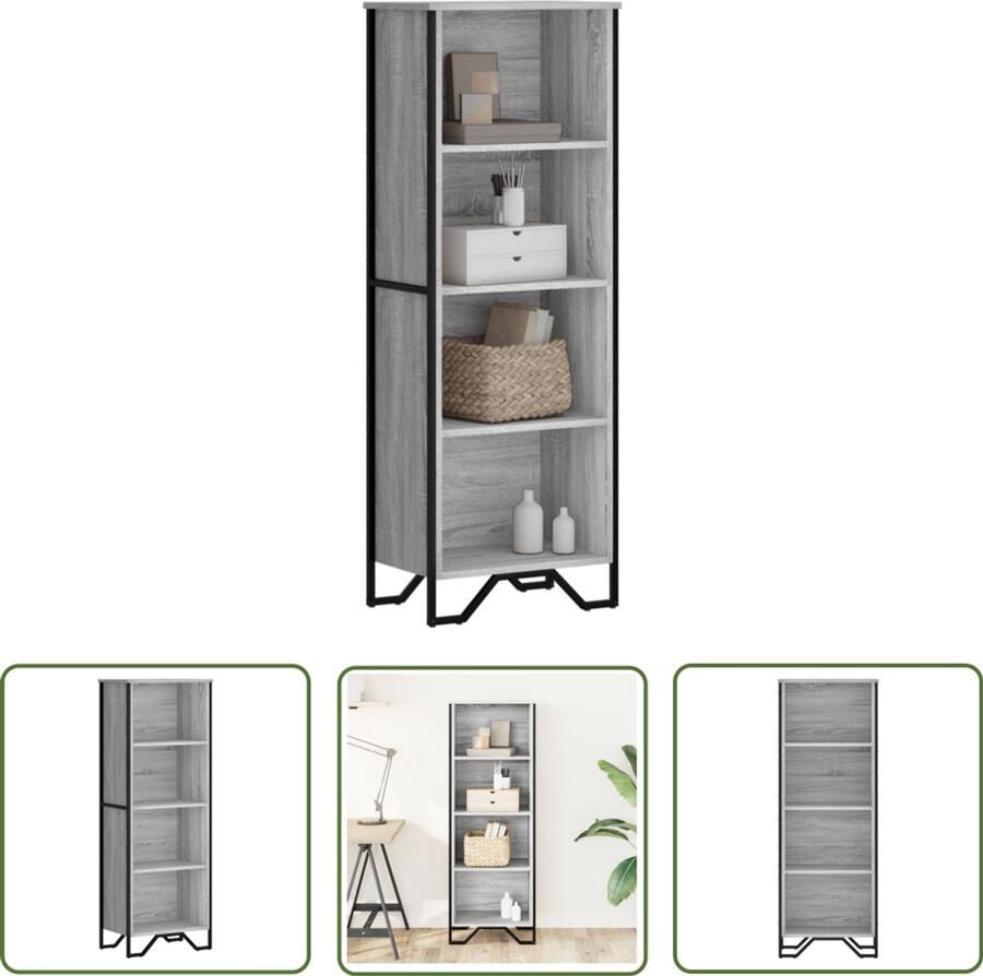 The Living Store Boekenkast 50x31x137 5 cm bewerkt hout grijs sonoma eikenkleur Boekenkast Houten Boekenkast Grijze Boekenkast Vintage Boekenkast Industriële Boekenkast