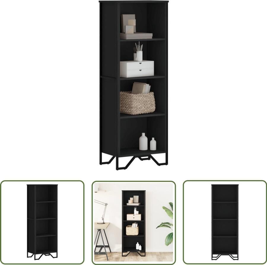 The Living Store Boekenkast 50x31x137 5 cm bewerkt hout zwart Boekenkast Houten Boekenkast Zwarte Boekenkast Moderne Boekenkast Design Boekenkast
