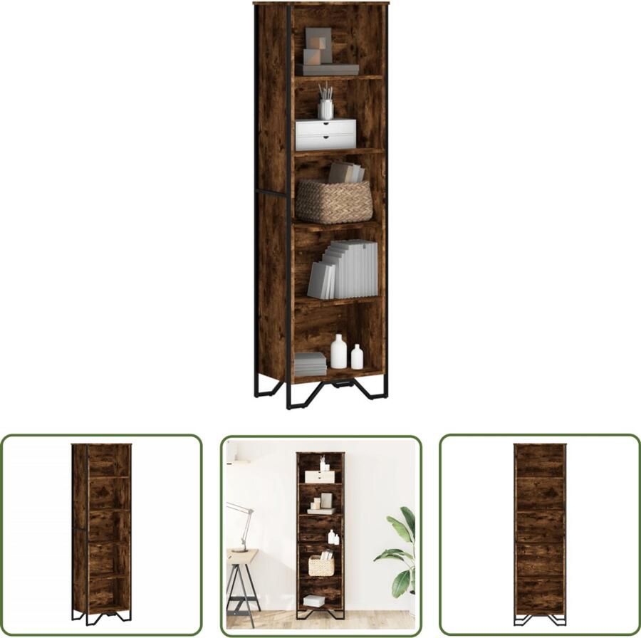 The Living Store Boekenkast 50x31x169 cm bewerkt hout gerookt eikenkleurig Boekenkast Houten Boekenkast Vintage Boekenkast Boekenplank Wandrek
